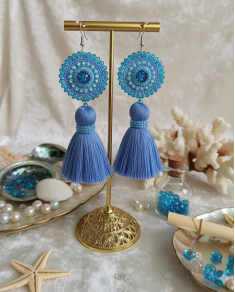 Háčkované dizajnové náušnice "Šepot Akvamarínovej lagúny" UNIKÁTNE